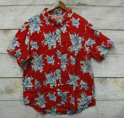#ad Brooklyn Cloth Shirt Mens 2XL Red Tropical Floral Print Button Front Shirt New