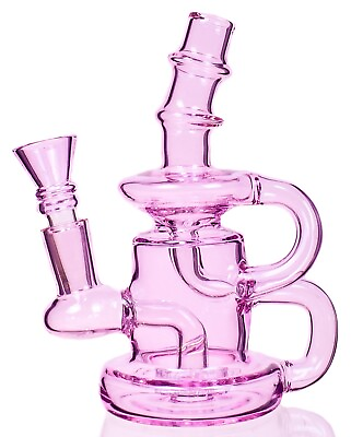 #ad 5” Mini Water Recycler Bubbler Girly Bong Pink Glass Water Pipe Hookah *USA*