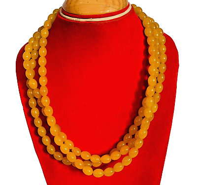 #ad Multilayer Beaded Necklace For Women. 3 Layered Yellow Oval Beads Necklace.