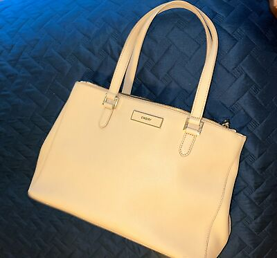 #ad DKNY Paige Beige PU Embossed Leather Large Satchel Handbag Purse