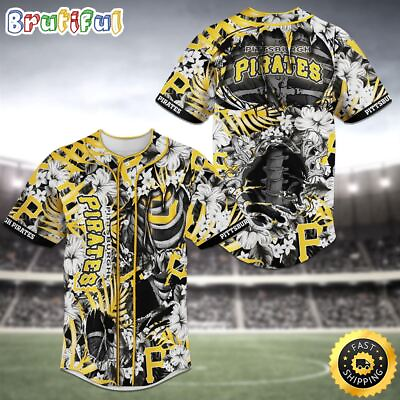 #ad Personalized Pittsburgh Team Pirates Skeleton 3D AOP Jersey Gift Shirt S 5XL