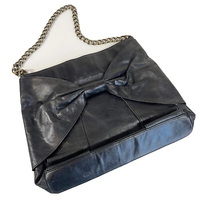 Hobo International Womens Leather Shoulder Handbag Black S Snap Bow Chain Zip $40.50