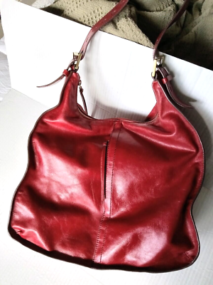 #ad Hobo International Large Marley Berry Red Leather Shoulder Bag Purse with Tassel