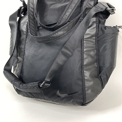#ad NIKE Black Sports Messenger Bag Padded Shoulder Strap Water Bottle Pocket 17”￼￼