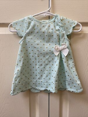 #ad Tahari Baby Polka Dot Dress Aqua And Gold Short Sleeve 3 6 Month