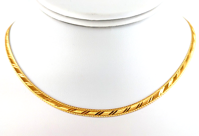 #ad 14 KT Gold Beautifully Etched Herringbone Chain 18quot; Long x 4mm Wide