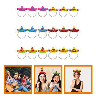 #ad 18Pcs Mexican Sombrero Headbands for Festivals and Parties