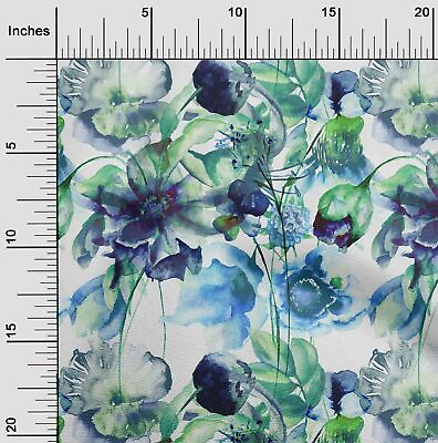 #ad oneOone Cotton Poplin Medium Blue Fabric Flower Watercolor Sewing 7Xe