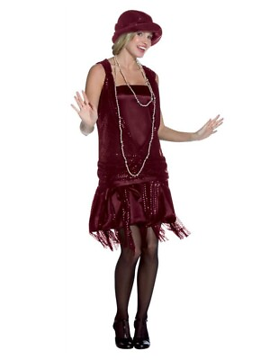 #ad Rasta Imposta Womens Burgundy Flapper Costume With Dress amp; Hat Size 6 12