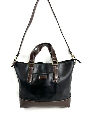 #ad Tignanello Black Brown Leather Medium Shoulder Bag Purse Logo