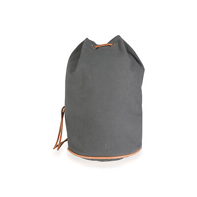 #ad Hermès Gray Canvas Polochon Mimile Drawstring Bucket Bag Backpack PHW