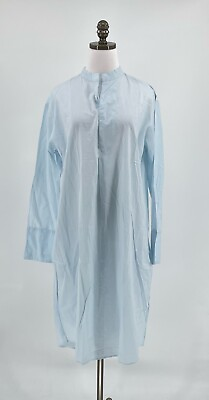 #ad Domi Women#x27;s Light Blue Organic Cotton Henley Midi Nightgown Sz XS