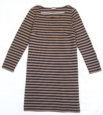 #ad Marimekko Brown amp; Black Striped Long Sleeve Cotton Dress Size S