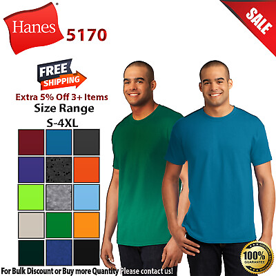 #ad Hanes 5170 Mens Short Sleeve EcoSmart 50 50 Cotton Poly Crew Neck T Shirt