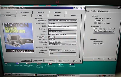 #ad Vintage PC Pentium Pro Model 5 350Hz 192MB RAM w extension cards running win95