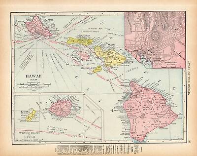 #ad 1912 Antique HAWAII Map Vintage Hawaiian Islands Map Rand McNally Map 1587