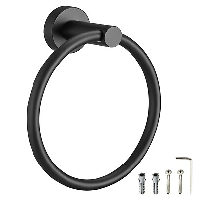 #ad Black Bath Hand Towel Holder Ring Wall Mounted Stainless Steel Round Hanger Rack