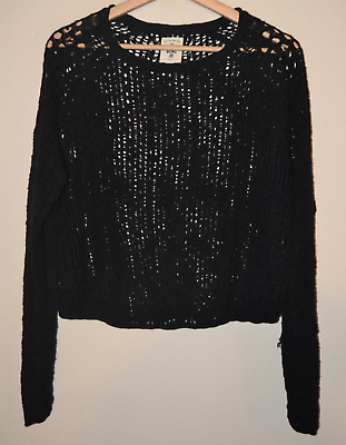 #ad Womens Black Billabong Crochet Knitted Short Crop Jumper UK Small