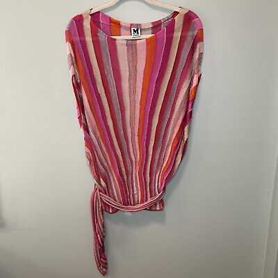 #ad MISSONI Vintage Sleeveless Top Original Belt Striped Knit Red Pink Women US 4 40