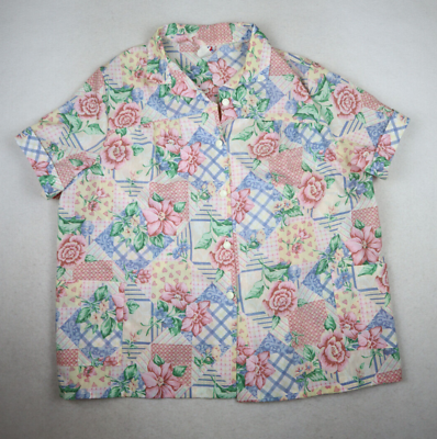 #ad VINTAGE WOMEN#x27;S FLORAL PRINT SHORT SLEEVE BUTTON UP TOP GRENADA SIZE 3X