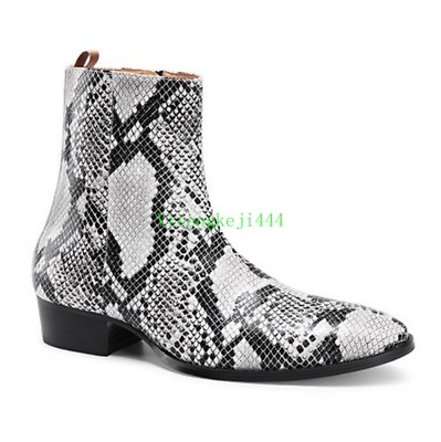 #ad Runway Chelsea Boots Men Snakeskin Real Genuine Leather Ankle Boots Cuban Shoes