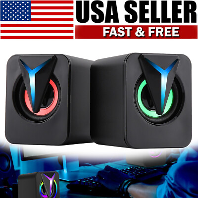 #ad RGB Lights Mini Computer Speakers Dual 3W Bluetooth Stereo Bass USB 3.5mm AUX