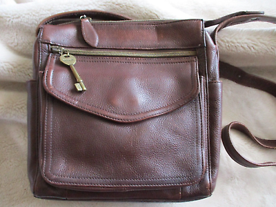 #ad Fossil bag Brown Leather Vintage Crossbody Satchel Organizer mesinger expedition
