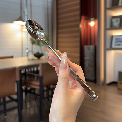 #ad Stainless Steel Spoon Korean Long Handle Tableware Thicken Stirring Ice Spoon