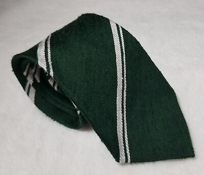#ad Green Shantung Silk Tie w White Stripe Handmade in Italy
