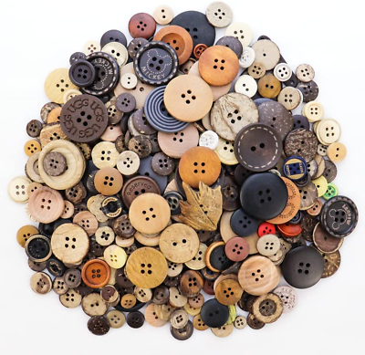#ad 600 Pcs Assorted Sizes Wooden Buttons Mixed Colors Coconut Shell Wood Handmade O