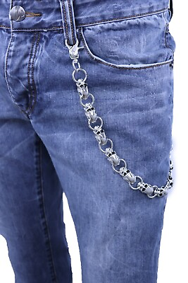 #ad Bling Men Key Wallet Chain Silver Metal Skull Charms Jeans Biker Fashion Jewelry