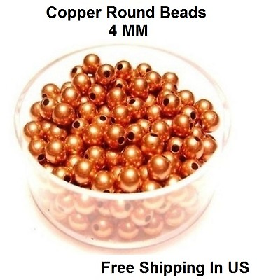 #ad 4 MM Copper Round Hollow Beads Hole 1.0 MM Genuine Solid Copper