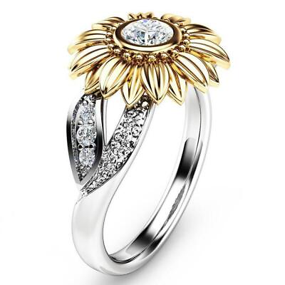 #ad Sunflower ring 2 tone 925 sterling silver women jewelry gift fine jewelry