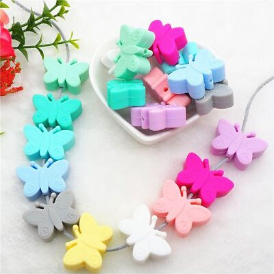 #ad Butterfly Silicone Beads Baby Soother Pacifier Infant Jewelry Dummy Toy 10Pcs