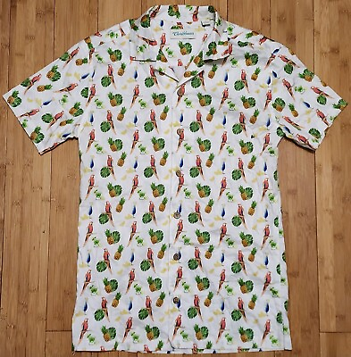 #ad Caribbean Mens S Hawaiian Shirt White Tropical Pineapple Button Up Short Sleeve