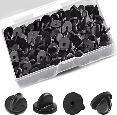 #ad 100 Pcs PVC Rubber Pin Backs Butterfly Clutch Backings Holder Tie Tacks Keepers