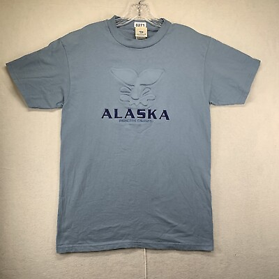 #ad Vintage Alaska Whale T Shirt Tail Splash Puff 3D Princess Cruise 90s Blue Medium