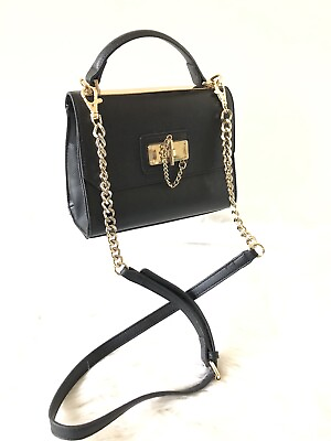 #ad ALDO Black Leather Crossbody Mini Bag Black Gold Chain