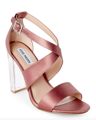 #ad Steve Madden Cascade Women#x27;s Satin Pink Block Heel Sandals N5260 Size 9.5 M