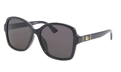 #ad New GUCCI GG0765SA 002 57mm Black Gold GG Square Oversized Sunglasses Italy