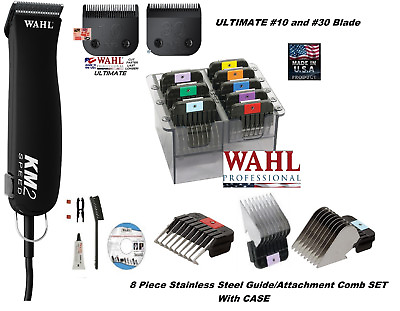 #ad Wahl PRO KM2 PET Clipper KIT ULTIMATE 10amp;30 Bladeamp;Stainless Steel Guide Comb Set