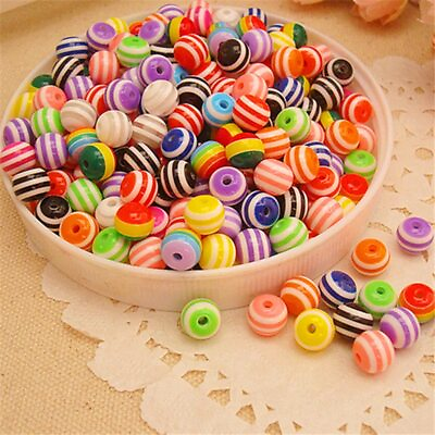 #ad New Arrival 8mm Dia.100pcs lot Acrylic Round Shape Stripe Beads Many Colors For