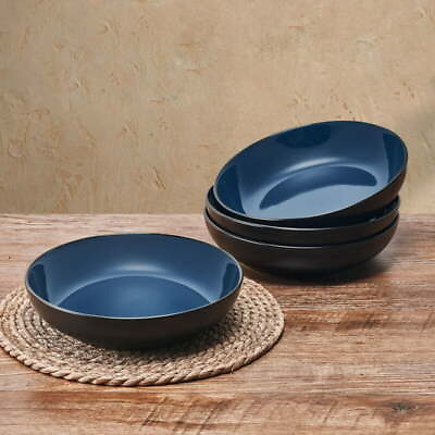 #ad Lucy Blue 8.6#x27; Set of 4 Pasta Bowls Round Bowl Salad Bowl Stoneware Durable Bowl