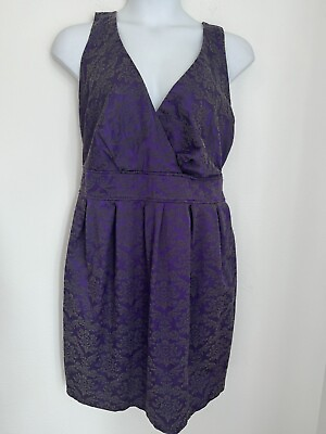 #ad Torrid Vintage Purple Brocade Sleeveless Midi Dress Size 24 V Neck Gothic Punk