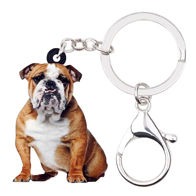 #ad Acrylic Cute British Bulldog Dog Keychains Bag Key Ring Gift Pets Charms Jewelry