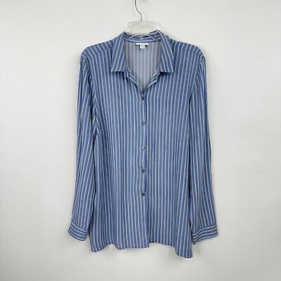 #ad J Jill Blue White Stripe Long Shirt Rayon Button Up Flowy sz XL Tall Long Sleeve
