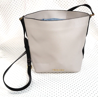 #ad Michael Kors Large Pebble Leather amp; Denim BUCKET BAG SHOULDER BAG PEARL GREY