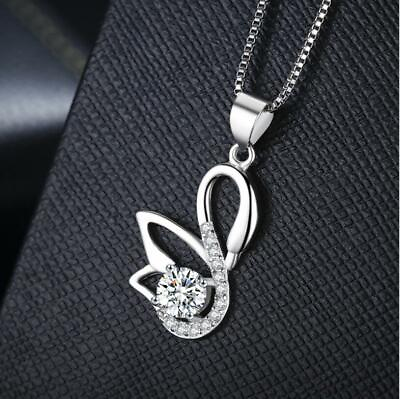 #ad Silver SP Pave Cubic Zirconia Lovely Swan Pendant Necklace