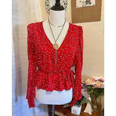 #ad Red Floral Blouse size medium