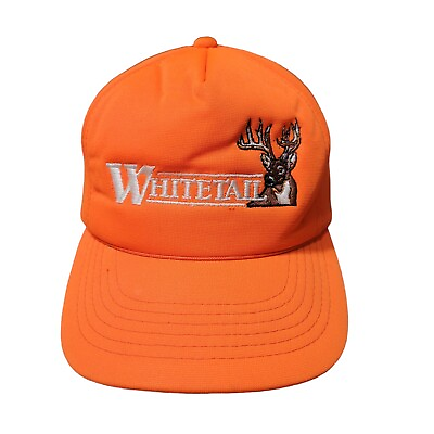 #ad Whitetail Deer Baseball Cap Hat Orange Padded Snapback Distressed Stained